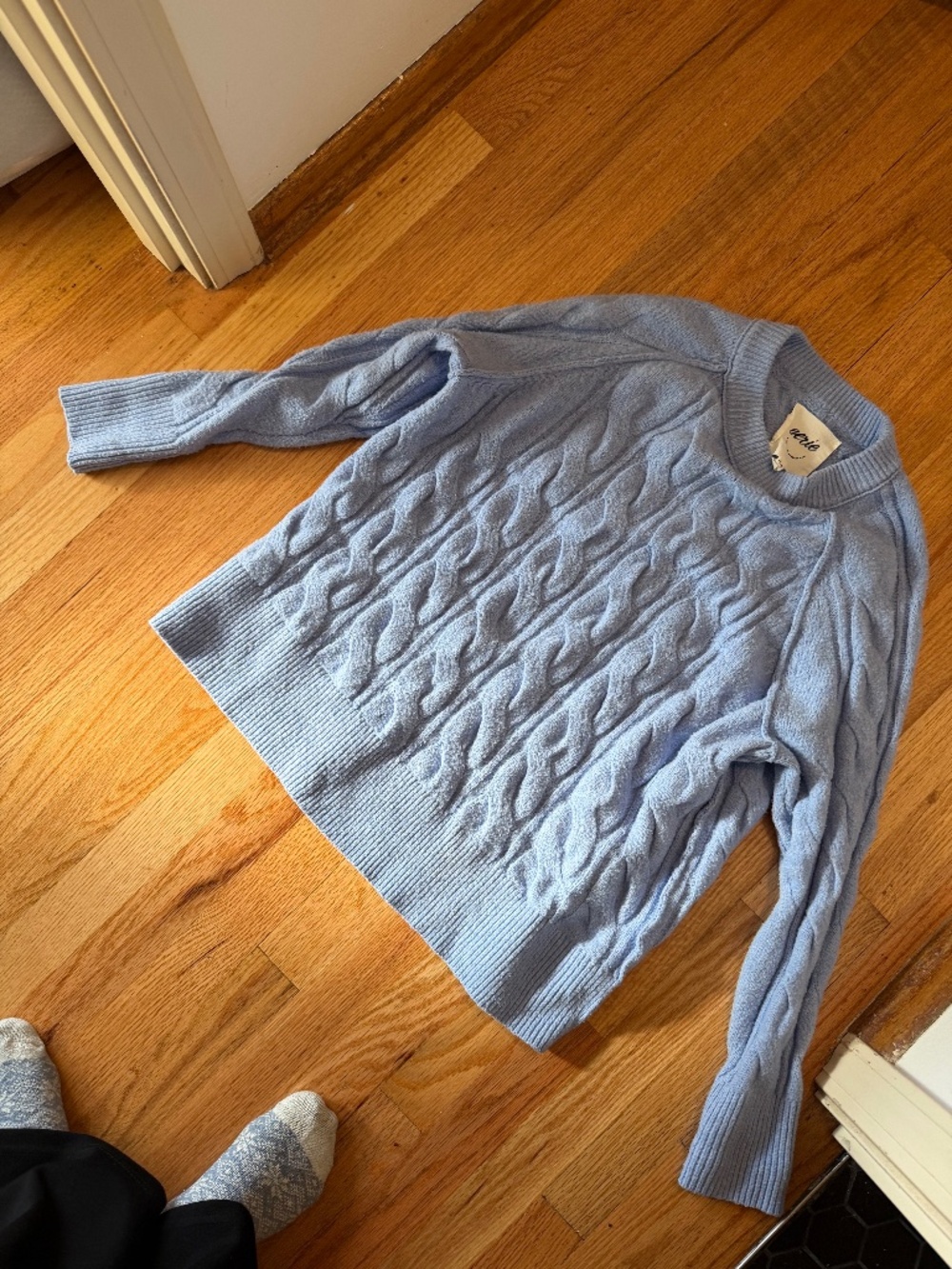 Aerie XS Petite Pale Blue Cable Knit Soft Cozy Sweater